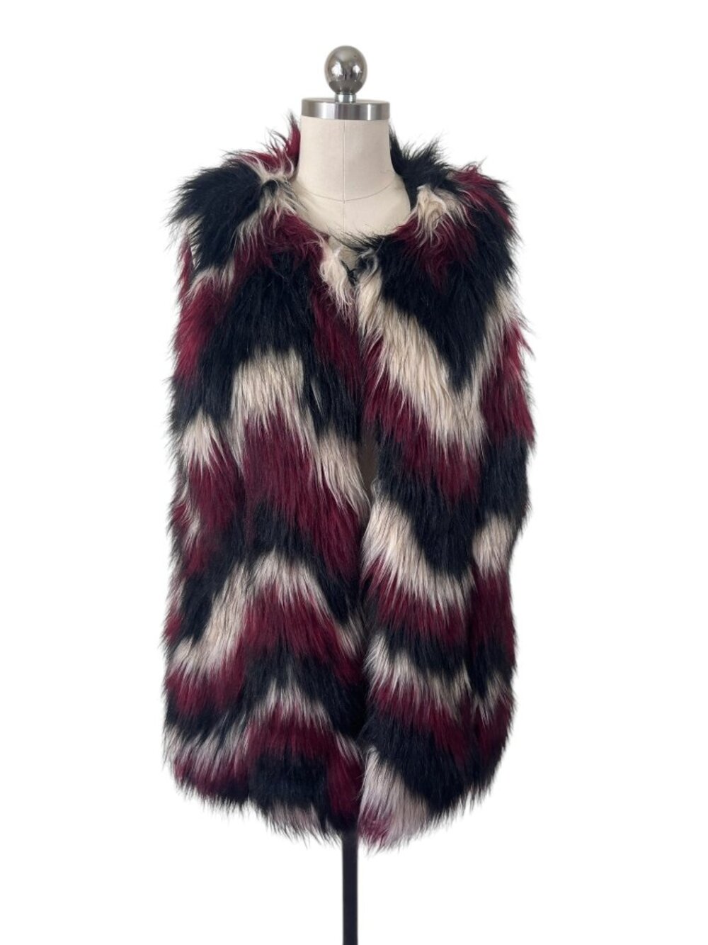Fever Faux Vest Womens Medium Black Burgundy Chevron Indie Sleaze Boho Glam